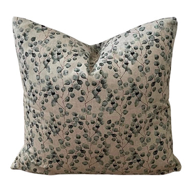 Botanical throw pillow with eucalyptus branch print
